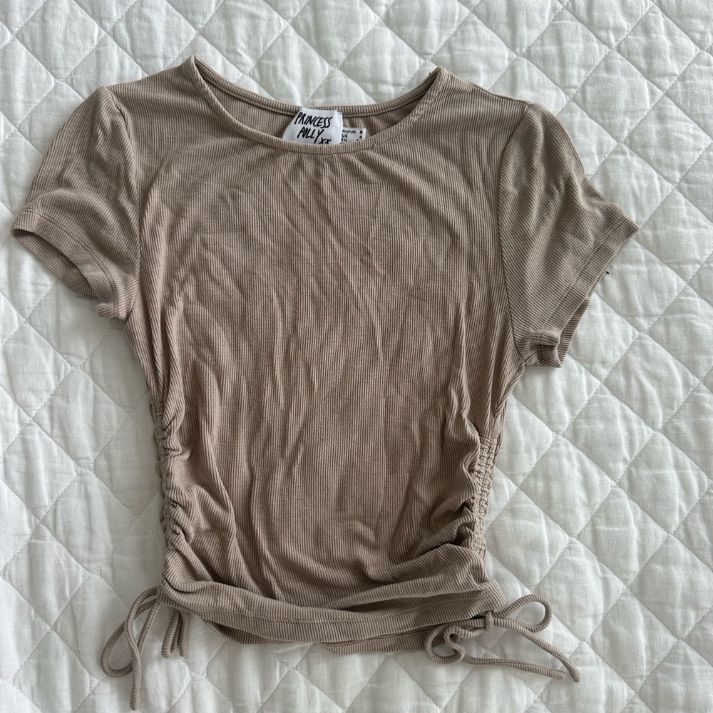 Princess Polly Beige Ruched Short Sleeve Top
